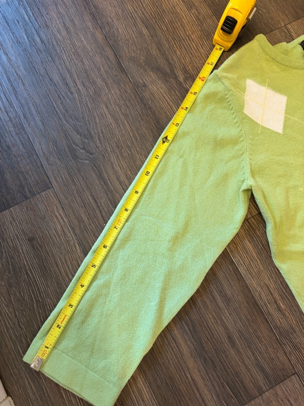 Style & Co Women's Petite Small 90s Preppy Green Argyle 3/4 Sleeve Sweater - Picture 6 of 8